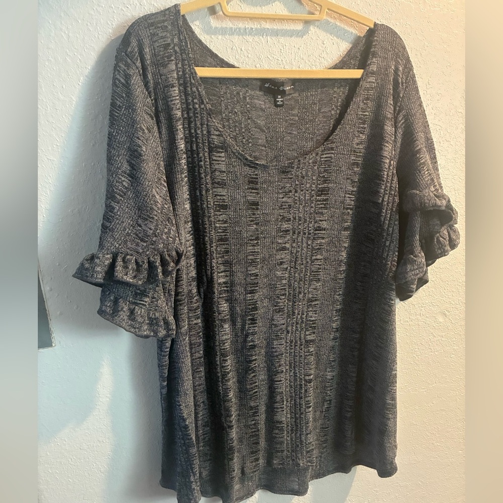 Star Vixen Charcoal Ruffle Short Sleeve Blouse 3X